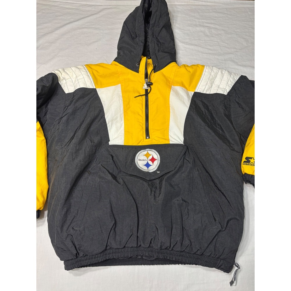 Vintage Starter NFL Pittsburgh Steelers Puffer Jacket XXL Black Yellow Half Zip